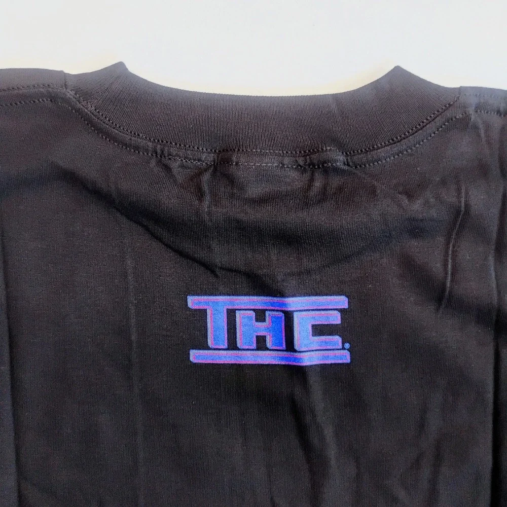 THC Outer Space Astronaut Alien Graphic T-Shirt Black Short Sleeve L VTG 90s NOS